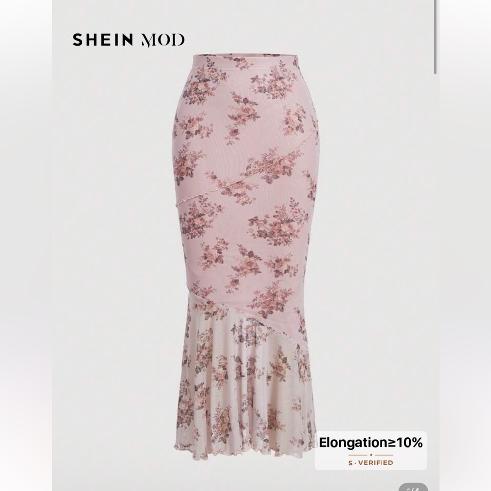 Floral Pink Midi Skirt (mermaid cut)